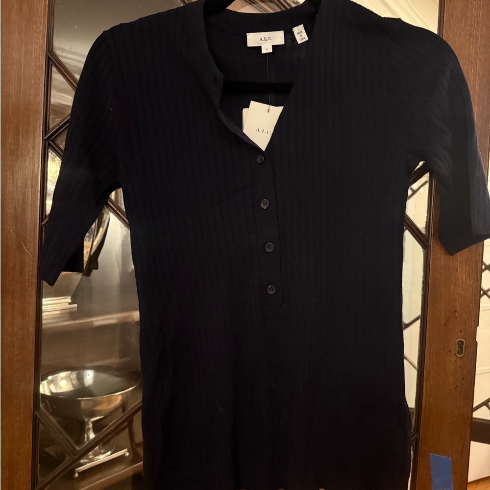 A.L.C. Navy Ribbed Fisher Knit Top